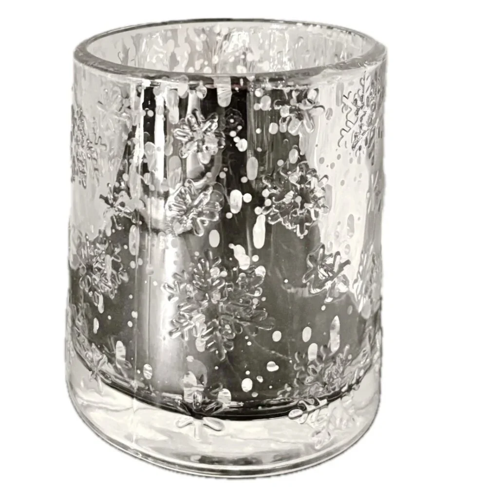4 Mercury Glass Candle Holders Holiday Decor Embossed Snowflakes  New